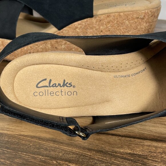 Clarks Annadel Eirwyn Womens Size 12 Shoes Black Nubuck Slingback Wedge Sandal - Picture 10 of 12